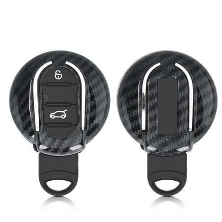 kwmobile Accessoire Clé de Voiture Compatible avec Mini Smart Key 3-Bouton - Coque de Protection en Plastique Rigide Carbone Noi