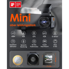 VANTRUE E1 Lite 1080P Mini WiFi GPS Dashcam Avant Voiture avec HDR, Contrôle APP & Commande Vocale en Anglais, Surveillance du S