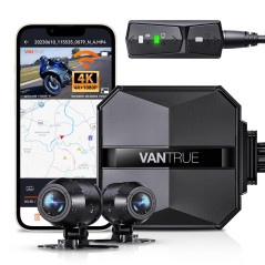 VANTRUE F1 4K+1080P Caméra de Moto étanche IP67，5GHz WiFi GPS Dashcam Moto Avant et Arrière, Alertes Vocales, 24H Détection de C