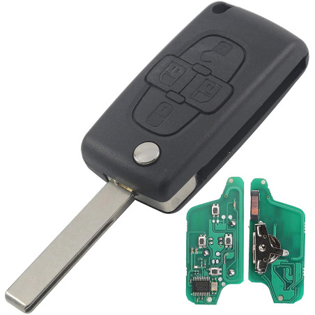 ProPlip Clé complète avec électronique à Programmer Compatible pour Citroen C8 Peugeot 807 1007 TELECOMMANDE 4 Boutons Portes la