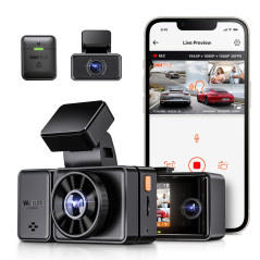 VANTRUE E3 3 Canaux 2.7K+1080P+1080P Dashcam Voiture, 5GHz WiFi GPS Camera Embarquée Avant et Arrière, Contrôle sans Fil & Vocal