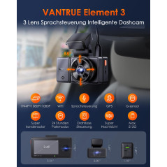 VANTRUE E3 3 Canaux 2.7K+1080P+1080P Dashcam Voiture, 5GHz WiFi GPS Camera Embarquée Avant et Arrière, Contrôle sans Fil & Vocal