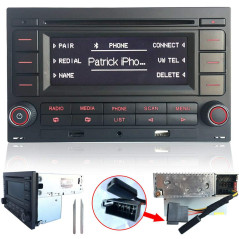 Autoradio Audio Stéréo RCN210 pour VW Golf MK4 Polo Passat B5 USB MP3 AUX Bluetooth avec Lecteur CD + Adaptateur avec simulateur