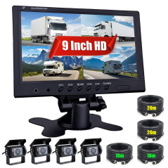 Véhicule Caméra de recul - Camecho 22,9 cm/9 Pouces Moniteur 4 Split Front View, Camera recul Camion 18 IR étanche Vision de Nui