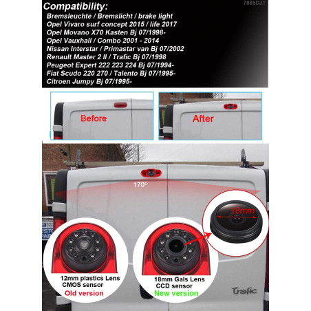 Super HD Caméra de Recul pour Fiat Talento/Scudo 220 270/Renault Trafic/Master II/Primastar/Interstar /Opel Vivaro Surf Concept/