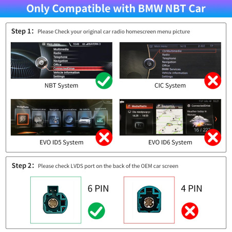 Road Top CarPlay sans Fil Android Auto Interface pour BMW 1 2 3 5 7 X1 X2 X3 X4 X5 X6 Série F20 F30 2012-2016 avec NBT système,