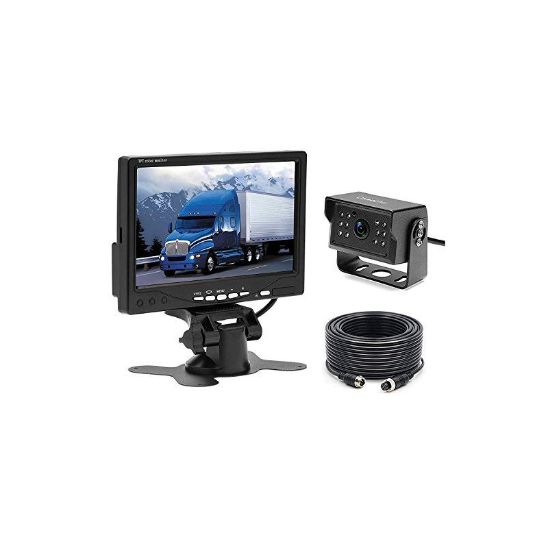 CAMECHO Caméra de recul pour Voiture+7" LCD Moniteur Kit 12V - 24V Kit de système de Parking pour caméra de Vision Nocturne étan