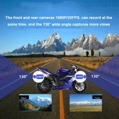 VSYSTO Dashcam Moto, Grand Angle de 130° Caméra de Moto Avant et Arriere 1080P, Camera Velo étanche avec WiFi, Vision Nocturne S
