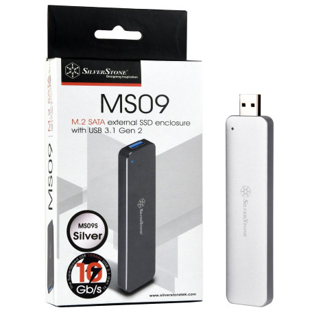 SilverStone SST-MS09S - USB 3.1 Gen. 2 externe boîtier disque dur pour M.2 SATA SSD, argent