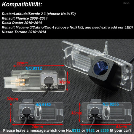 Navinio Caméra de Recul Voiture en Couleur Kit Caméra Vue arrière de Voiture Imperméable avec Nocturne Replacement for Renault F