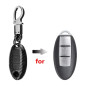 Happyit Coque en Fibre de Carbone ABS + Silicone Clé de Voiture Couverture Cas Porte-clés pour Nissan 3 Boutons (Noir)