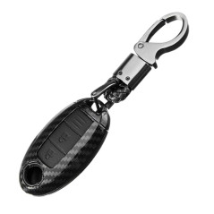 Happyit Coque en Fibre de Carbone ABS + Silicone Clé de Voiture Couverture Cas Porte-clés pour Nissan 3 Boutons (Noir)