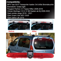 HD Haut Lampe Frein lumière Vue arrière Caméra de recul Peut Ajuster l'angle Compatible avec Peugeot Partner 2 Tepee Rifter/Citr