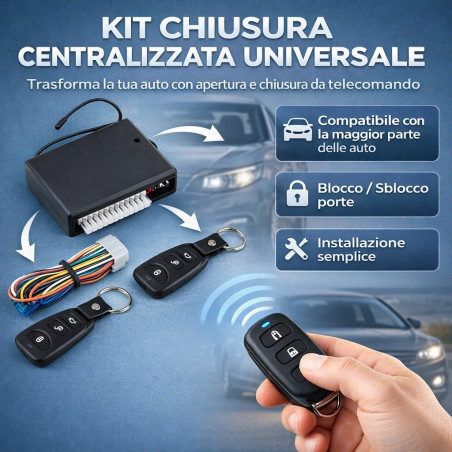 CAR PASSION Kit de verrouillage central de voiture universel - 2 télécommandes, ouverture de coffre et contrôle à distance - fac