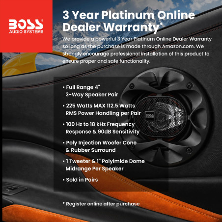 Boss Audio Systems CH4230 Enceinte de Voiture 3-Voies 225 W - (Piezo, Aluminium, 100-18000 Hz)