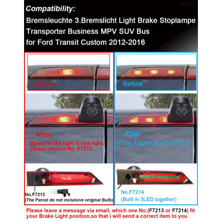 HD Auto Haut Lampe Freinage lumière Vue arrière Caméra de recul Peut Ajuster l'angle Vision Nocturne Compatible avec Ford Transi
