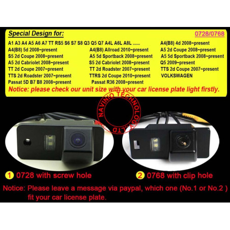 Kalakass Caméra de Recul Voiture en Couleur Caméra Imperméable IP67 avec 170° Large Angle Vision Nocturne pour A3 A4 A5 A6 A8 Q3