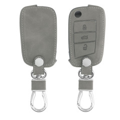 kwmobile Accessoire Clef de Voiture Compatible avec VW Golf 7 MK7 3-Bouton - Coque de Clé de Voiture en Nubuck - Gris