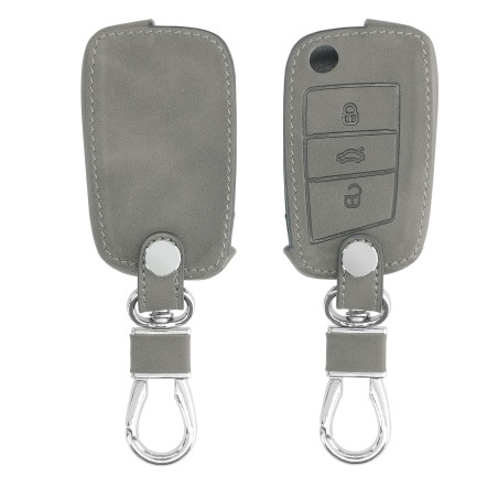 kwmobile Accessoire Clef de Voiture Compatible avec VW Golf 7 MK7 3-Bouton - Coque de Clé de Voiture en Nubuck - Gris