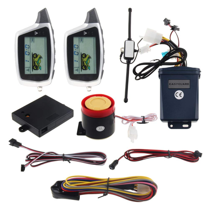EASYGUARD EM212 Système d'alarme 2 voies pour moto avec écran LCD Pager Émetteur rechargeable Capteur de choc intégré et capteur EASYGUARD EM212 Système d'alarme 2 voies pour moto avec écran LCD Pager Émetteur rechargeable Capteur de choc intégré et capteur