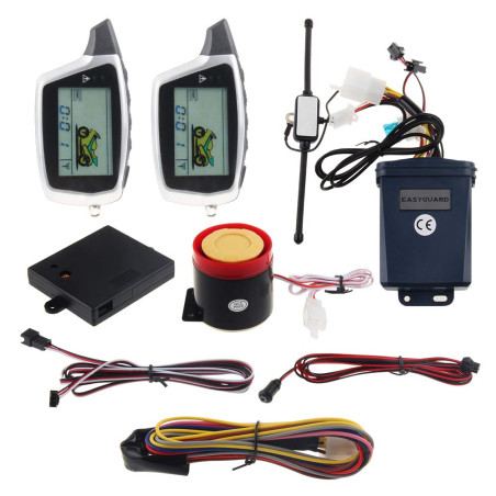 EASYGUARD EM212 Système d'alarme 2 voies pour moto avec écran LCD Pager Émetteur rechargeable Capteur de choc intégré et capteur