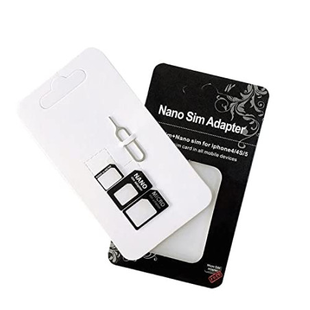 Adaptateur Nano SIM 4 en 1 (Nano SIM to Micro SIM Card+ Micro SIM to Standard Card + Nano SIM to Standard Card) + Clip pour Reti