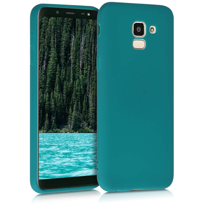 kwmobile Housse Compatible avec Samsung Galaxy J6 Coque - Housse de téléphone Protection Souple en Silicone - pétrole Mat