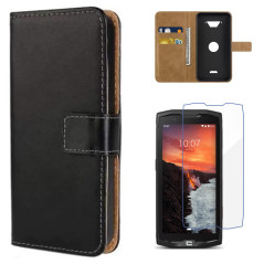 STAECASE Haute Qualité Housse pour Crosscall Core X4 Luxe Etui à Rabat Housse Noir HD Verre Trempé Crosscall Core X4 Protection 
