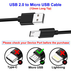 2x 1M Câbles Micro USB à Pointe Extra Longue pour Téléphones Blackview OSCAL S60 (Pro) BV4000 BV4900 BV4900s BV5500 Plus BV5800 