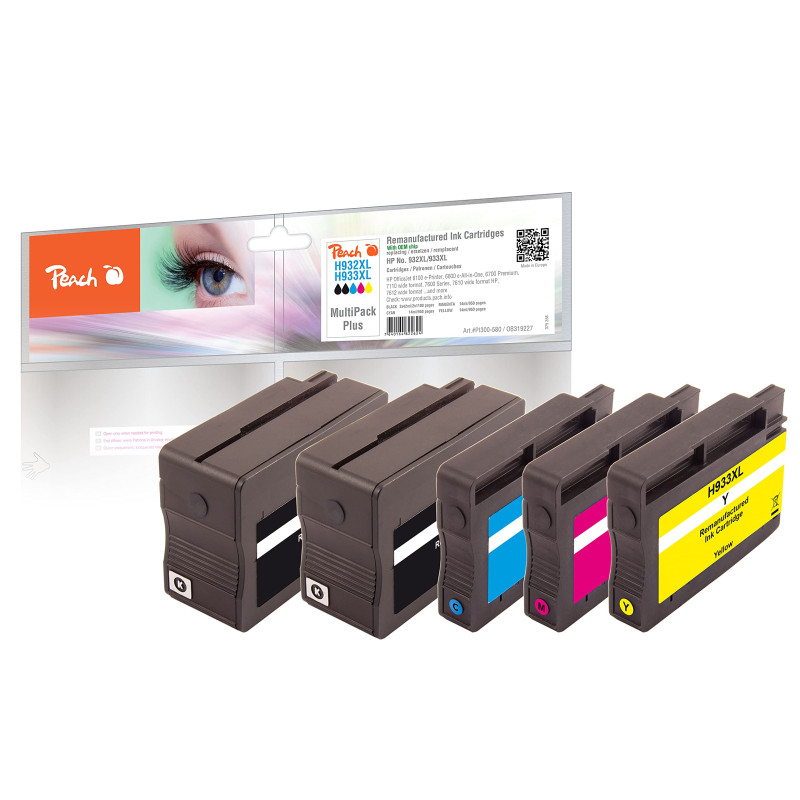 Peach Multipack Plus avec Puce Compatible avec HP No. 932XL, No. 933XL