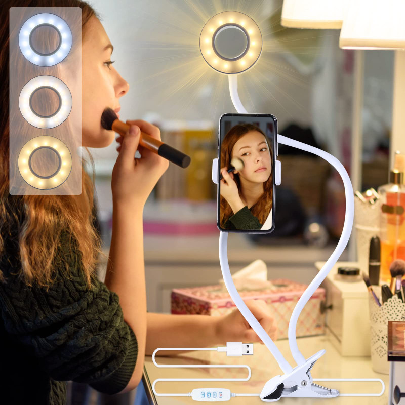 AGM Selfie Ring Light avec Col de Cygne 24", 3 Modes d'Eclairage, Support de Téléphone Portable, Lumière Dimmable pour Maquillag AGM Selfie Ring Light avec Col de Cygne 24", 3 Modes d'Eclairage, Support de Téléphone Portable, Lumière Dimmable pour Maquillag