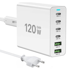 Chargeur USB C 120W GaN,Multiple Chargeur USB【4USBC + 2USBA】 Charge PD, 6 Ports USB c Station de Charge Compatible avec iPhone/S
