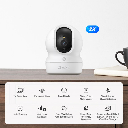 EZVIZ CP1 Pro 2K Caméra Surveillance WiFi Intérieure, Camera Bébé WiFi 2.4Ghz Pan/Tilt à 360 °, Vision Nocturne Intelligente, Su