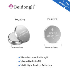 CR2450 Pile Bouton au Lithium 3V CR 2450 Pack de 5【5 Ans Garantie】 (CR2450-5p)