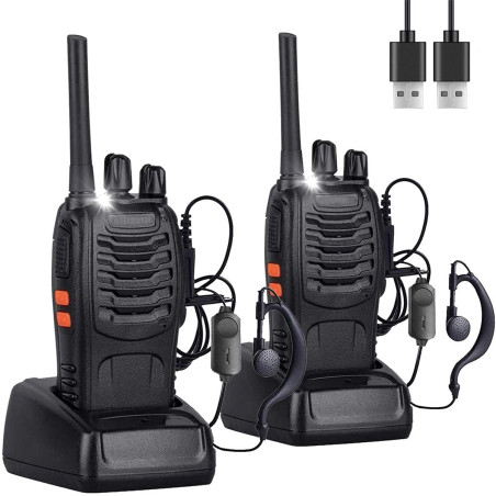 2PCS Talkie Walkie Rechargeable Longue portée 16CH Talkies-Walkies Radios PMR Professionnelle Portée 1-3 km,pour Survie sur Le T