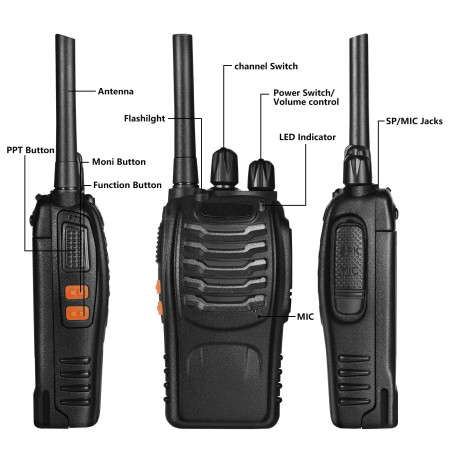 2PCS Talkie Walkie Rechargeable Longue portée 16CH Talkies-Walkies Radios PMR Professionnelle Portée 1-3 km,pour Survie sur Le T