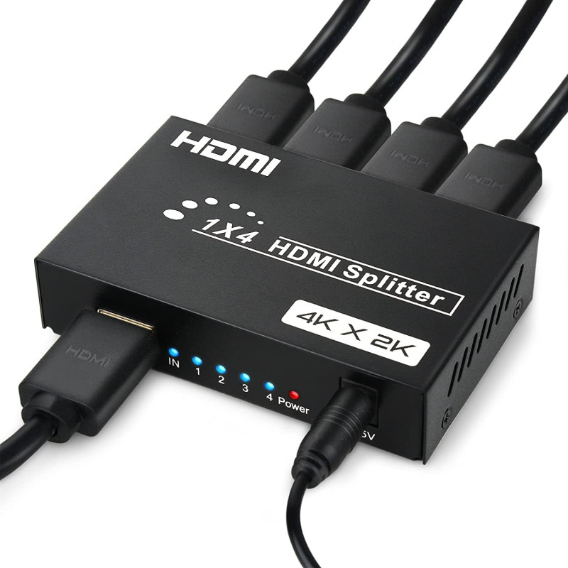 Répartiteur HDMI 1 entrée 4 Sorties, 1x4 Splitter HDMI 4K Distributeur Audio Vidéo avec Adaptateur Secteur, Supporte 3D, HDCP, C Répartiteur HDMI 1 entrée 4 Sorties, 1x4 Splitter HDMI 4K Distributeur Audio Vidéo avec Adaptateur Secteur, Supporte 3D, HDCP, C
