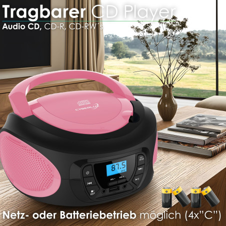 Boombox - Lecteur CD portable - CD/CD-R - USB - Radio FM enfants - Entrée AUX-IN - Prise casque - Chaîne stéréo - Système compac