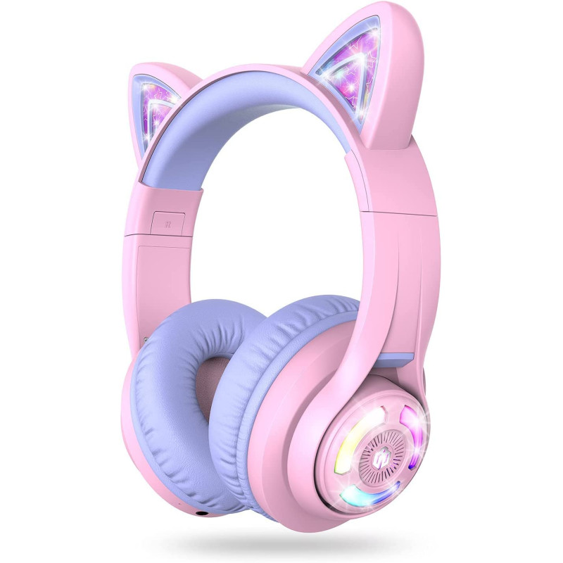 iClever Casque Audio Enfant Bluetooth, Casque sans Fil pour Enfant Oreille de Chat Contrôle du Volume Réglable 74/85dBA avec Mic iClever Casque Audio Enfant Bluetooth, Casque sans Fil pour Enfant Oreille de Chat Contrôle du Volume Réglable 74/85dBA avec Mic