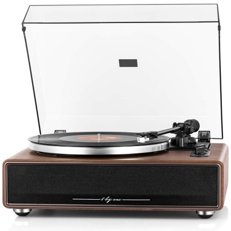 1 BY ONE Platine Vinyle avec Transmission par Courroie Haute Fidélité, Haut-Parleurs Intégrés, Lecture sans Fil et Fonctionnalit