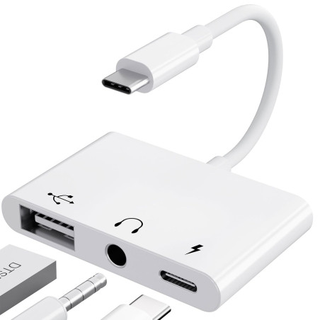 【3 en 1】 Adaptateur USB C Jack 3,5 mm avec 60W Charge Rapide Adaptateur De OTG, Audio Ecouteur Splitter De Type C vers Aux pour