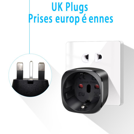 【2 Pièces】 Adaptateur Prise Anglaise, Adaptateur de Voyage France vers UK, Adaptateur de Prise pour Irlande, Angleterre, Ecosse,