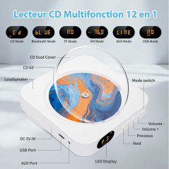 Lecteur CD, CD Player Portable Bluetooth, CD Player Kpop de Bureau Ménage avec HiFi Double Haut-Parleur, Mini Enfant Lecteur Mus