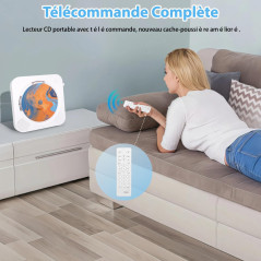 Lecteur CD, CD Player Portable Bluetooth, CD Player Kpop de Bureau Ménage avec HiFi Double Haut-Parleur, Mini Enfant Lecteur Mus