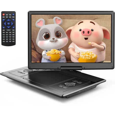 YOTON Lecteur DVD Portable Voiture 16,9" avec Écran HD 14,1" - Autonomie 6h, Lecteur Multizone, Mémoire de Lecture, Compatible U