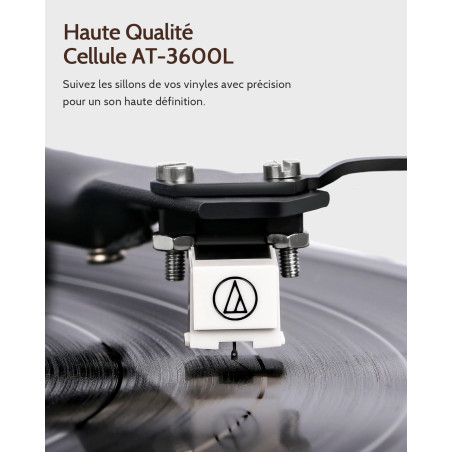 1 BY ONE Tourne-Disque Vinyl Bluetooth Premium avec Cartouche Magnétique, Enceintes 36 Watts à Excellent Rapport Qualité-Prix