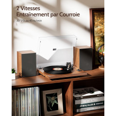 1 BY ONE Tourne-Disque Vinyl Bluetooth​ Premium avec Cartouche Magnétique, Enceintes 36 Watts à Excellent Rapport Qualité-Prix