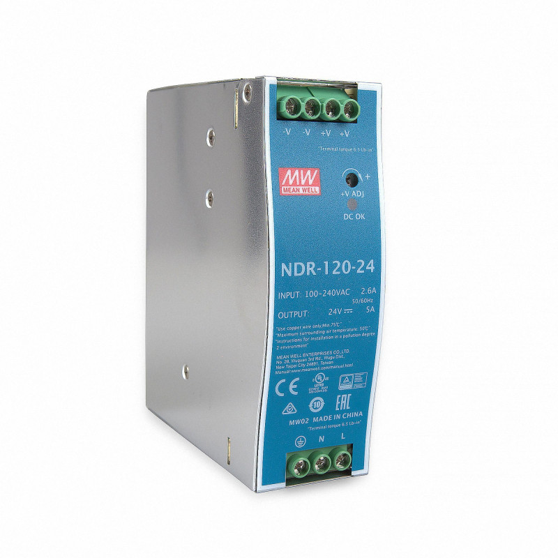 MeanWell NDR-120-24 Bloc d'alimentation pour Rail DIN 120 W 24 V 5 A MeanWell NDR-120-24 Bloc d'alimentation pour Rail DIN 120 W 24 V 5 A