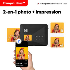 KODAK Mini Shot 3 Retro 4Pass 2-in-1 Appareil Photo Instantané et Imprimante Photo Portable (7,6x7,6cm) + Paquet avec 38 Feuille