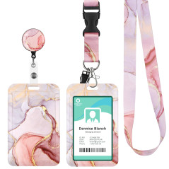 Porte Badge avec Cordon Tour de Cou Porte-cartes Swivel Lobster Clasp avec Lanières Rétractables pour Porte Badges d'Identificat